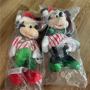Disney Mickey and Minnie Christmas Plush Set - Red, Green, Black